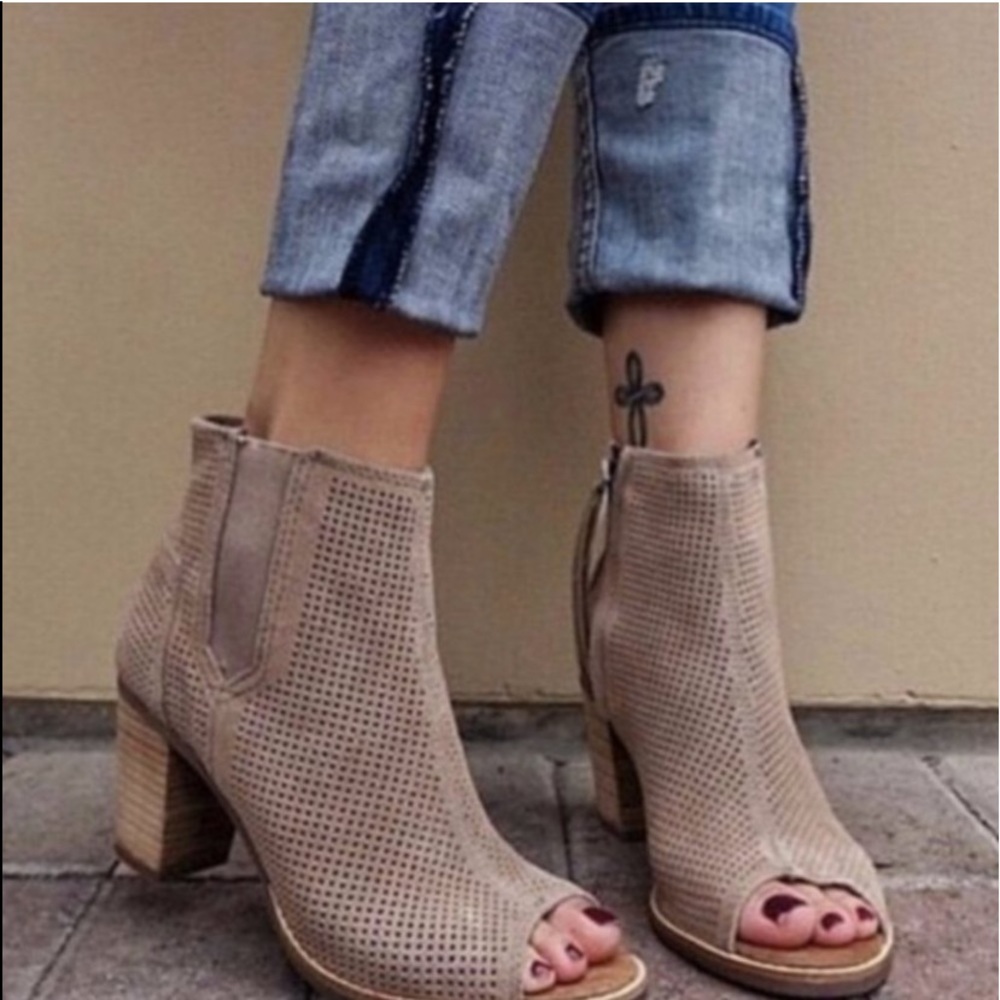 TOMS Majorca Peep Toe Bootie Perforated Suede